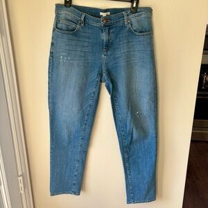 Medium Wash Eileen Fisher Blue Jeans Denim Cotton Size 6 Straight Leg Distressed